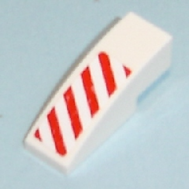 white slope curved 3 x 1 with red danger stripes pattern right side sticker - set 7636