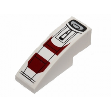 white slope curved 3 x 1 with black lines and dark red pattern sticker - set 75037