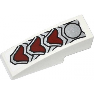 white slope curved 3 x 1 with silver and dark red wolf armor pattern sticker - set 70127