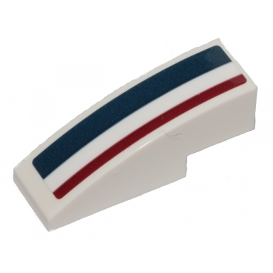 white slope curved 3 x 1 with dark blue white and dark red stripes pattern left sticker - sets 75205 75290
