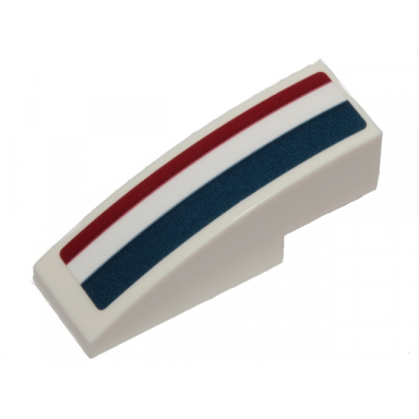 white slope curved 3 x 1 with dark blue white and dark red stripes pattern right sticker - sets 75205 75290