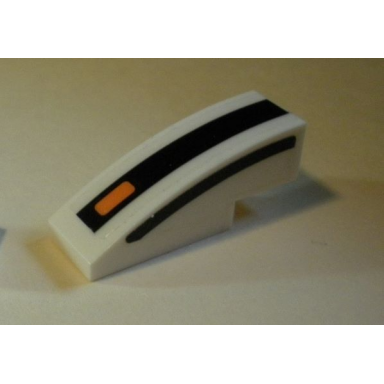 white slope curved 3 x 1 with black lines and small orange rectangle pattern model left side stickers - set 75895