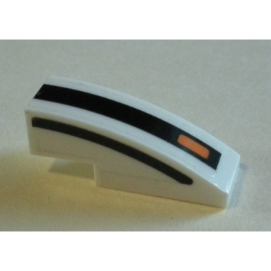 white slope curved 3 x 1 with black lines and small orange rectangle pattern model right side stickers - set 75895