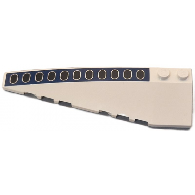 white wedge 10 x 3 left with black windows with silver outlines on dark blue stripe pattern