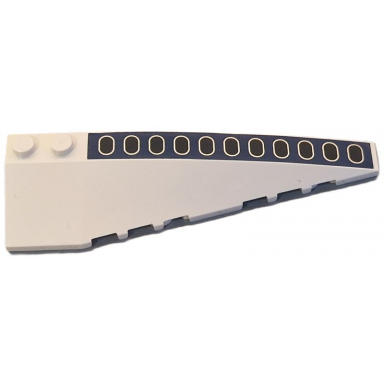 white wedge 10 x 3 right with black windows with silver outlines on dark blue stripe pattern