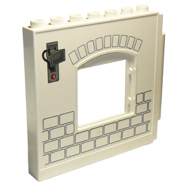 white duplo wall 1 x 8 x 6 hinge on right with window opening and bricks pattern
