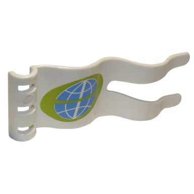 white duplo flag wavy 2 x 5 with globe pattern