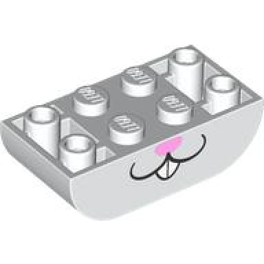 white slope curved 4 x 2 inverted double with black mouth teeth and bright pink nose rabbit lower face pattern