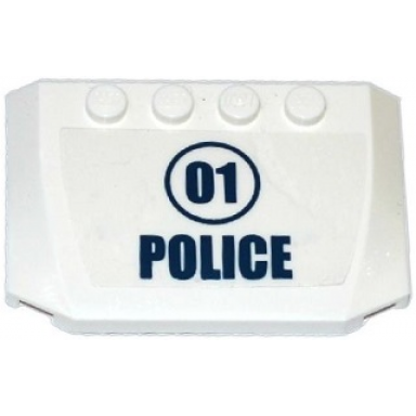 white wedge 4 x 6 x 2 3 triple curved with 01 in dark blue circle and police pattern sticker - set 60068