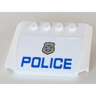 white wedge 4 x 6 x 2 3 triple curved with blue police and silver badge pattern sticker - set 60045