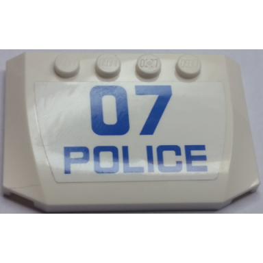 white wedge 4 x 6 x 2 3 triple curved with blue 07 and police pattern sticker - set 60048