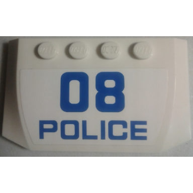 white wedge 4 x 6 x 2 3 triple curved with blue 08 and police pattern sticker - set 60049