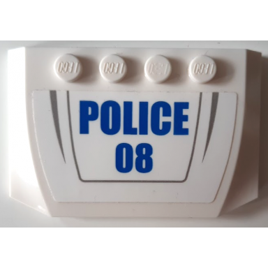 white wedge 4 x 6 x 2 3 triple curved with blue police and 08 pattern sticker - set 60143