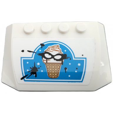 white wedge 4 x 6 x 2 3 triple curved with stars and ice cream cone with black mask and splotches on dark azure background pattern sticker - set 60314