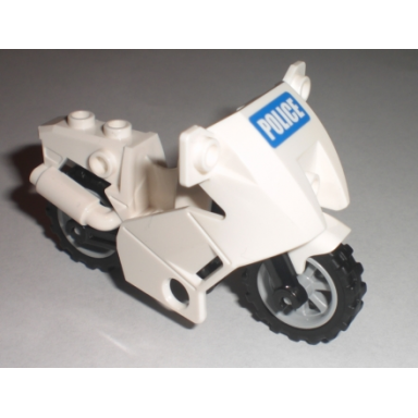 white motorcycle city with black chassis lbg wheels and fairing with police on blue background pattern sticker - sets 7235-2 7744