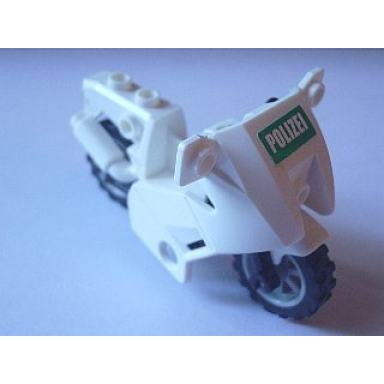 white motorcycle city with black chassis lbg wheels and fairing with polizei on green background pattern sticker - sets 7235 7237