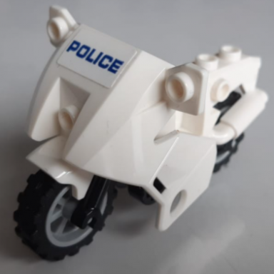 white motorcycle city with black chassis lbg wheels and fairing with blue police on white background pattern sticker - set 60200