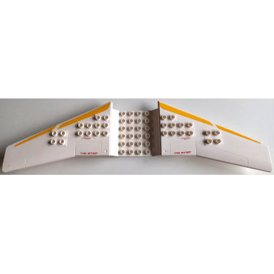 white duplo airplane large wings 9 x 30 with yellow stripes on front edges red no step and jet fuel only pattern on both sides stickers - set 7843