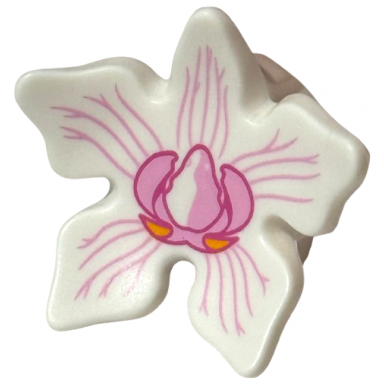 white minifigure headgear hood with 5 large petals with bright pink and dark pink orchid flower pattern