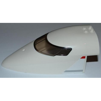 white aircraft fuselage forward top curved 8 x 16 x 5 with trans-brown glass with red and silver lines pattern on both sides stickers - set 3182