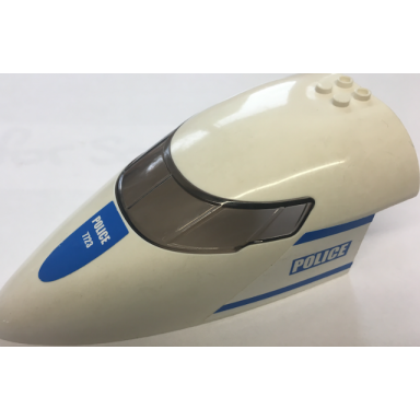 white aircraft fuselage forward top curved 8 x 16 x 5 with trans-brown glass with blue police and stripes pattern on both sides stickers - set 7723