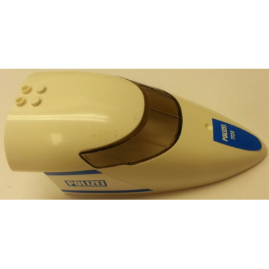 white aircraft fuselage forward top curved 8 x 16 x 5 with trans-brown glass with blue polizei and stripes pattern on both sides stickers - set 7723