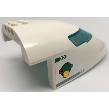 white aircraft fuselage forward top curved 8 x 16 x 5 with trans-light blue glass and box and arrows and globe pattern on both sides stickers - set 60022