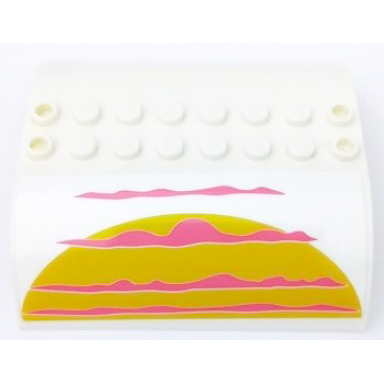 white slope curved 8 x 8 x 2 double with bright light orange sunset and dark pink clouds pattern sticker - set 41429