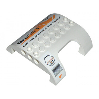 white slope curved 8 x 8 x 2 double with cutout with vent and rhino 1 cap : milanovitch the digger pattern model left stickers - set 7699