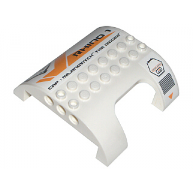 white slope curved 8 x 8 x 2 double with cutout with vent and rhino 1 cap : milanovitch the digger pattern model right stickers - set 7699