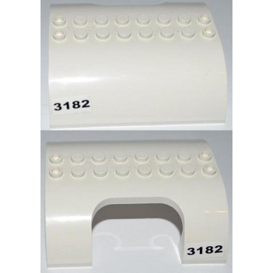 white slope curved 8 x 8 x 2 double with cutout with black 3182 pattern on both sides stickers - set 3182