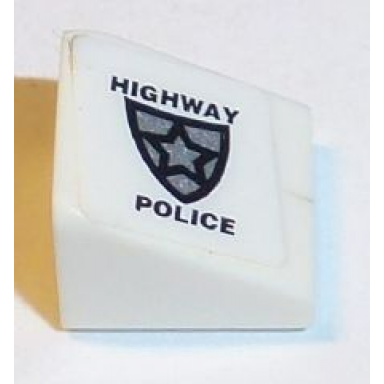 white slope 30 1 x 1 x 2 3 with police badge and highway police pattern model left side sticker - set 8152