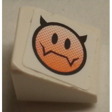white slope 30 1 x 1 x 2 3 with evil smiley pattern model left side sticker - set 8154