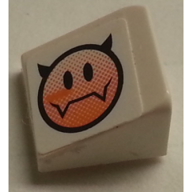 white slope 30 1 x 1 x 2 3 with evil smiley pattern model right side sticker - set 8154