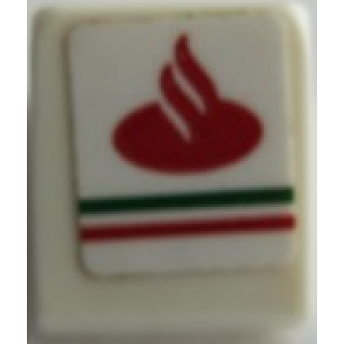 white slope 30 1 x 1 x 2 3 with red santander logo and green line pattern sticker - set 75879