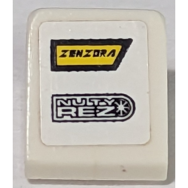 white slope 30 1 x 1 x 2 3 with zenzora and nuty rez pattern sticker - set 8182
