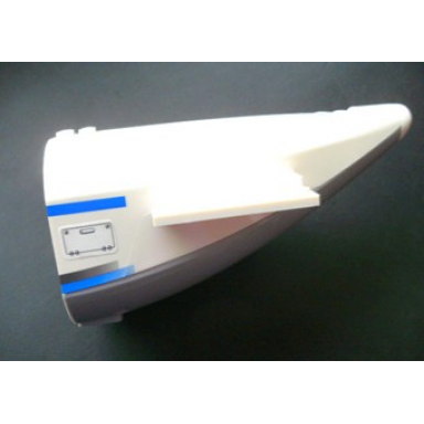 white aircraft fuselage aft section curved with fixed light bluish gray base and white hard rubber tip with dark bluish gray and blue stripes access panel pattern on both sides stickers - set 7893