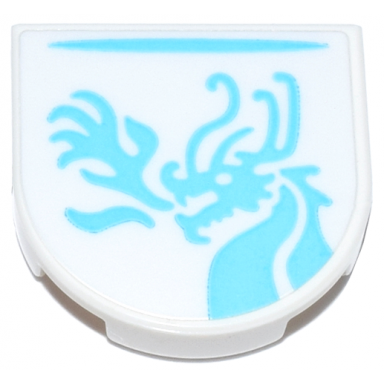 white tile round 2 x 2 half circle extended with medium azure line and dragon breathing fire pattern sticker - set 71837