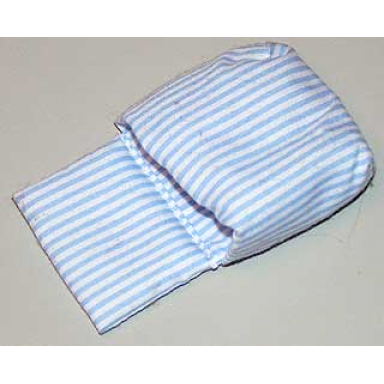white duplo cloth sleeping bag with blue stripes pattern
