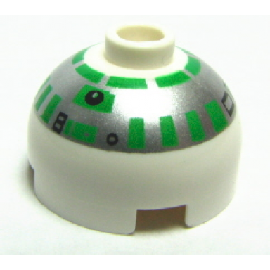 white brick round 2 x 2 dome top with silver and green pattern r2-r7