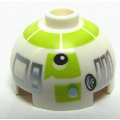 white brick round 2 x 2 dome top with silver and lime pattern r7-a7
