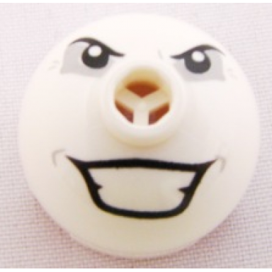white brick round 2 x 2 dome top with angry eyes and grin pattern joker bomb