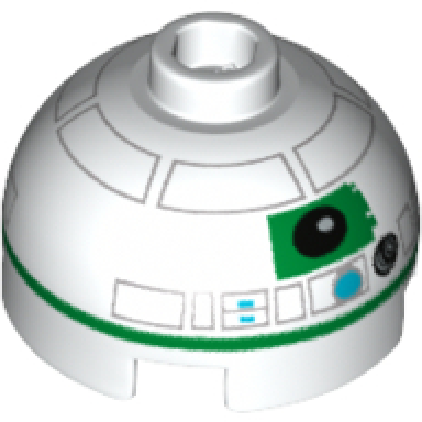 white brick round 2 x 2 dome top with green pattern r2 unit