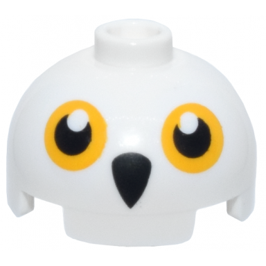 white brick round 2 x 2 dome top with bright light orange round eyes and black owl beak pattern hp hedwig head