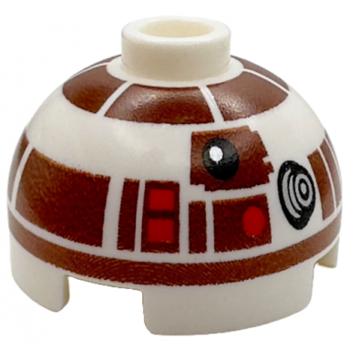 white brick round 2 x 2 dome top with reddish brown panels and band around dome pattern r7-d4