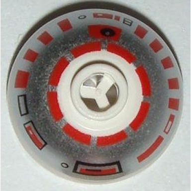 white brick round 2 x 2 dome top with silver and red pattern r5-d4 - 8 arcs on top