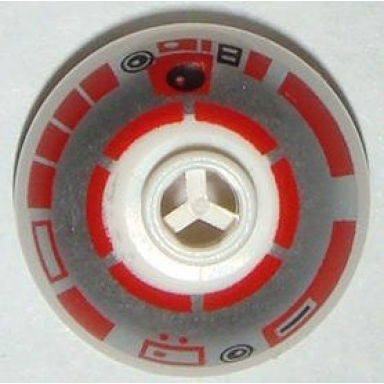 white brick round 2 x 2 dome top with silver and red pattern r5-d4 - 6 arcs on top