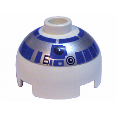 white brick round 2 x 2 dome top with silver and blue pattern r2-d2