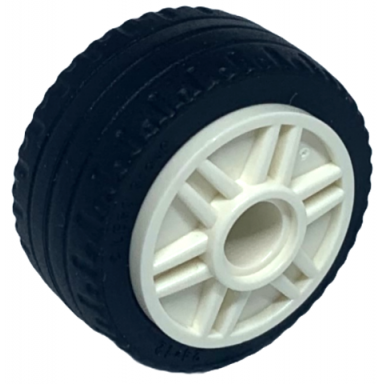 white wheel 18mm d x 14mm with pin hole fake bolts and shallow spokes with black tire 24 x 12 low 55981 18977