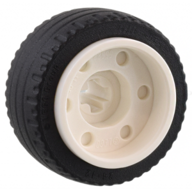 white wheel 18mm d x 14mm with axle hole fake bolts and shallow spokes with black tire 24 x 12 low 55982 18977